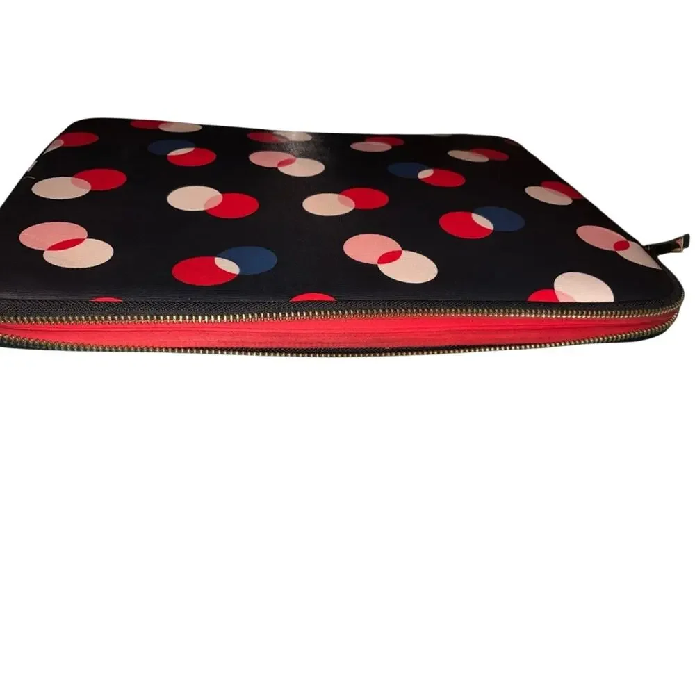 Kate Spade Navy & Multicolor Polka Dot Zippered Leather Laptop Case EUC upto 14”